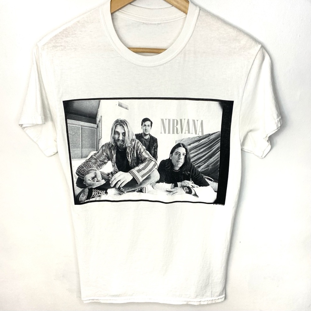 Vintage 1996 Nirvana Band White Double Sided Short Sleeve T Shirt Grunge Small